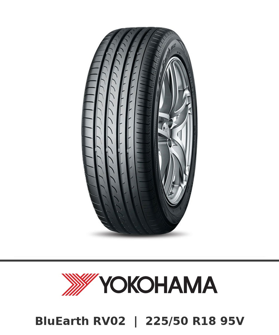 Yokohama BluEarth RV02 225/50 R18 95V tyre with brand logo
