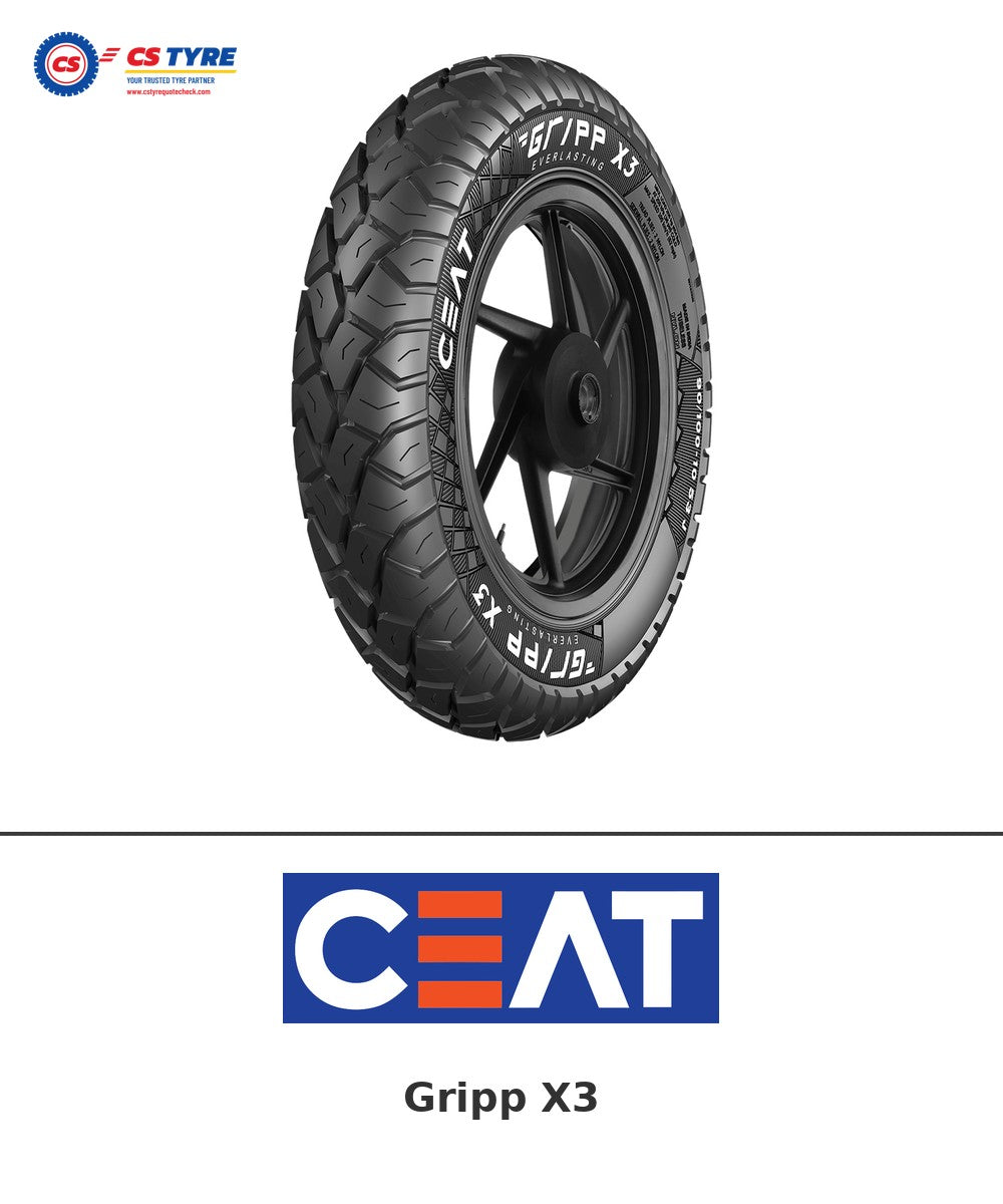 CEAT Gripp X3 2.75-18 bike tyre with brand logo