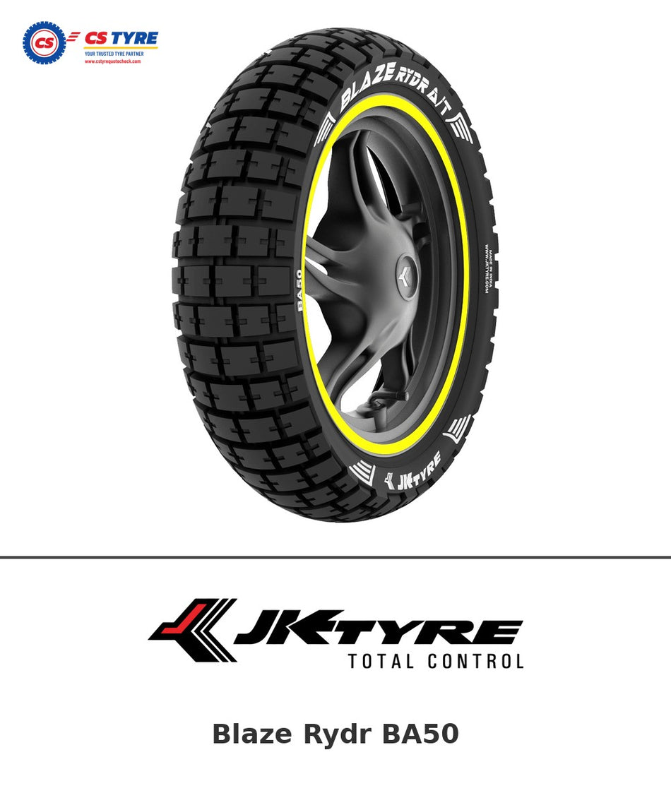 JK Blaze Rydr BA50 120/70-14 bike tyre with brand logo