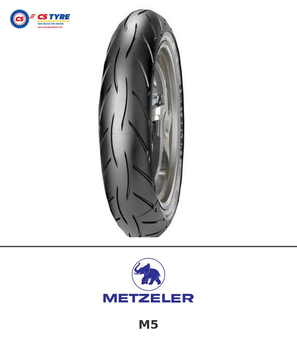 Metzeler M5 160/60-17 bike tyre with brand logo