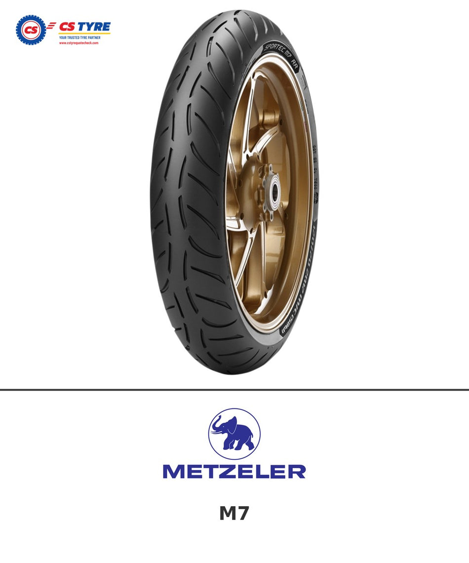 Metzeler M7 120/70-17 bike tyre with brand logo