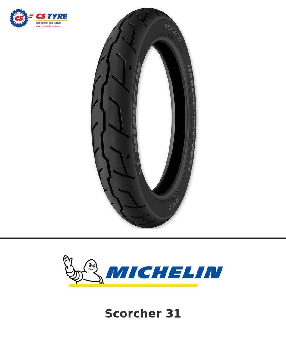 Michelin Scorcher 31 100/90-19 bike tyre with brand logo