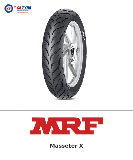 MRF Masseter X 100/90-18 bike tyre with brand logo