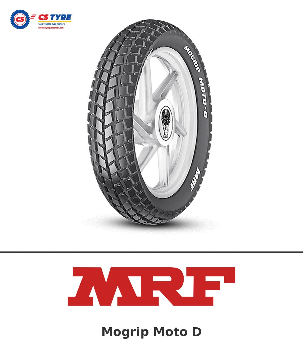 MRF Mogrip Moto D 3.00-18 bike tyre with brand logo
