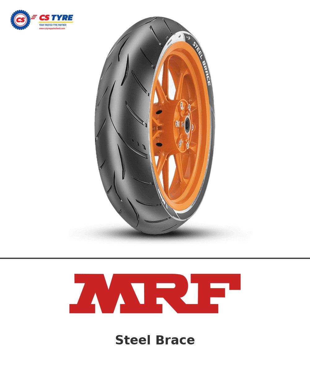 MRF Steel Brace 110/70-17 bike tyre with brand logo