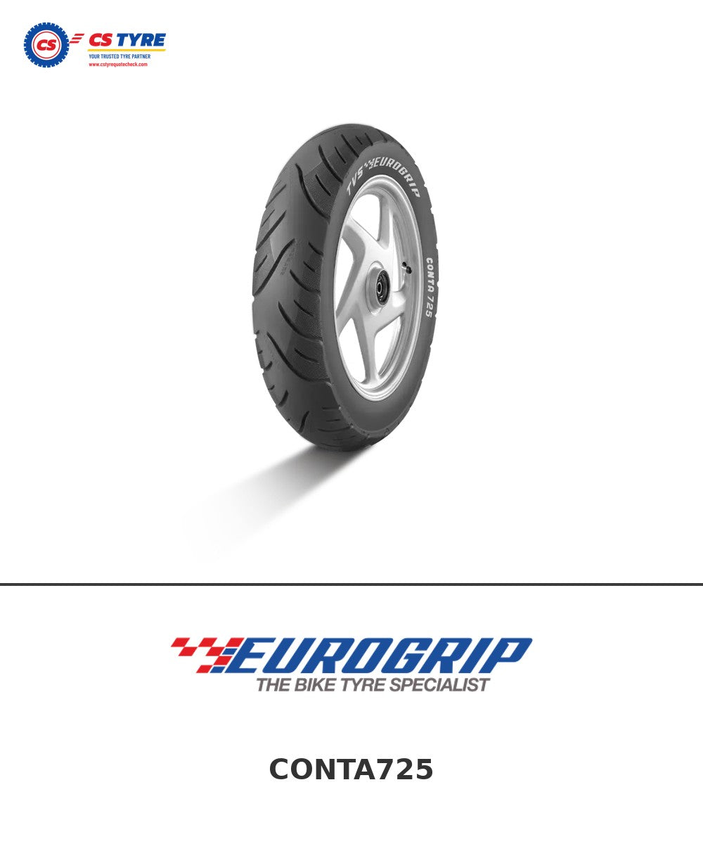 TVS Eurogrip CONTA725 90/100-10 bike tyre with brand logo